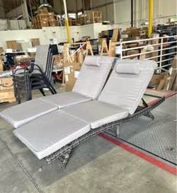 Assembled new 79'' Long Reclining Chair Set of 2, Chaise Lounge Wicker Reclining Lounge Chair, PE Ra