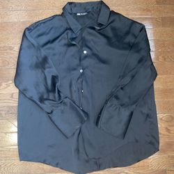 Zara black silk button up shirt 