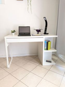 IKEA  White Desk with Drawer and Side Shelves