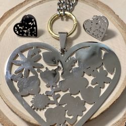 Stainless Steel Heart Pendant with Earrings Set