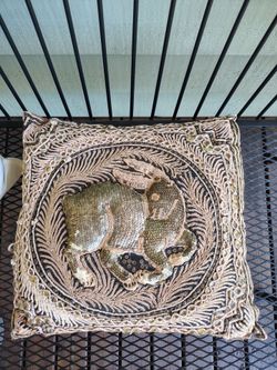 Vintage Ornate Burmese Kalaga Tapestry Hand Embroidered Sequin Animal Pillow