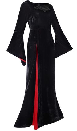 Women’s Gothic Witch Vampire Black Red Velvet Maxi Dress Halloween Cosplay Small