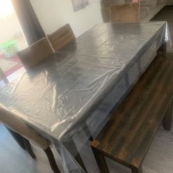 Coffee Color All Wood Dining Table 