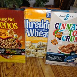 (3) Boxes Of Cereal! Honey Nut, Cinnamon Toast & Shredded Wheat! 