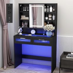 black vanity with led lights & mirror 