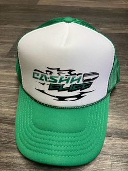Men's Green & White Graphic Print Trucker Hat Mesh Back Adjustable Snapback