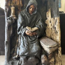 Vintage Leroy Benjamin 3D wall art monk 32x44