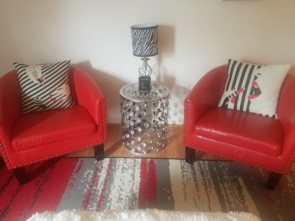 Red accent chairs