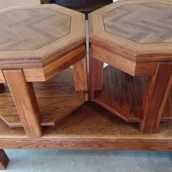 2 Oak Octagonal End Tables Plus Coffee Table