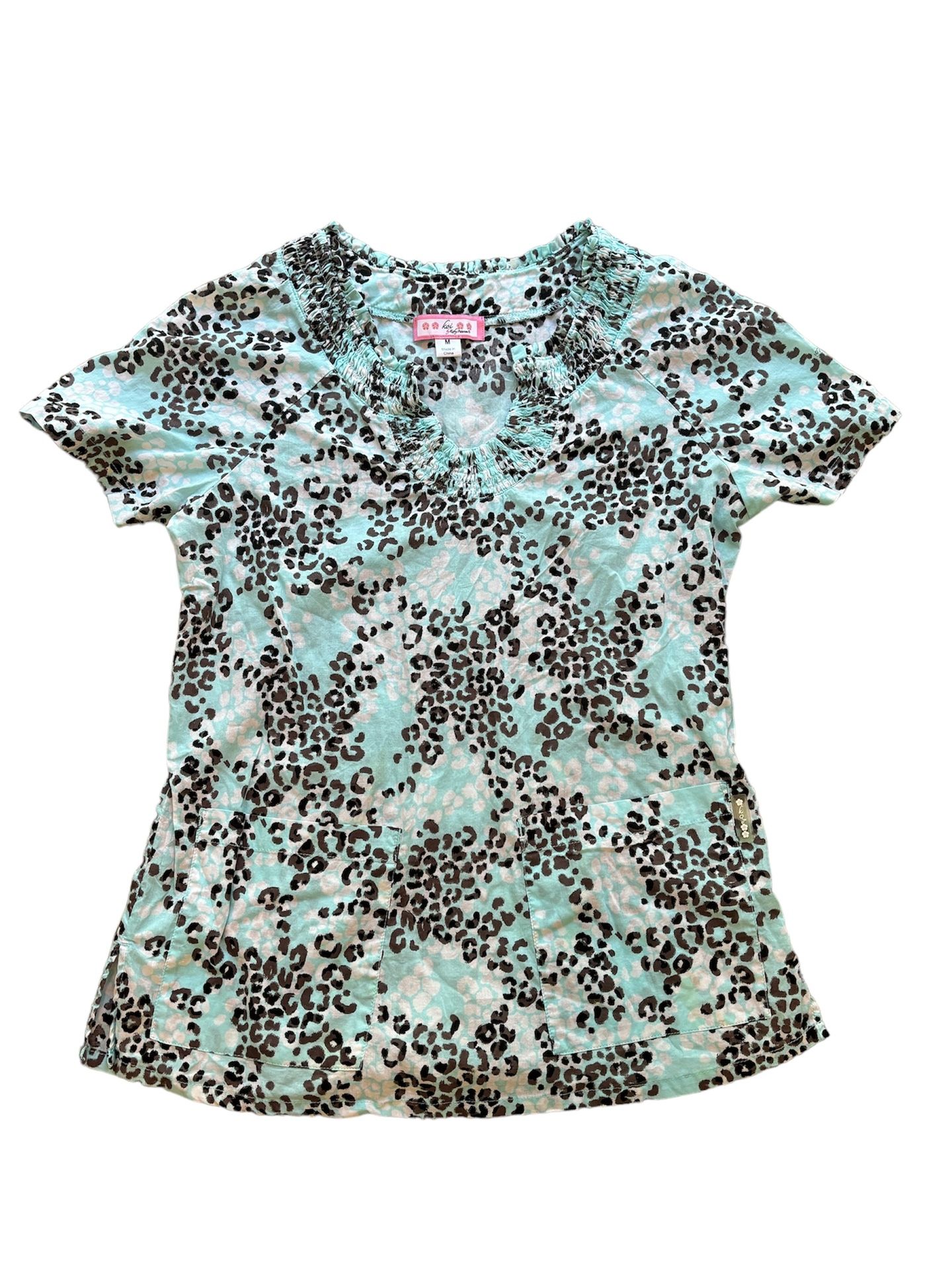 Koi women's cheetah print nursing scrub top
