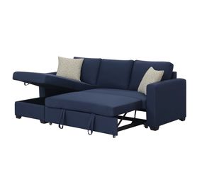 Blue microfiber sectional sleeper sofa couch and storage ottoman