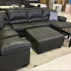 FAUX LEATHER U SHAPED SECTIONAL COUCH SAME DAY DELIVERY 