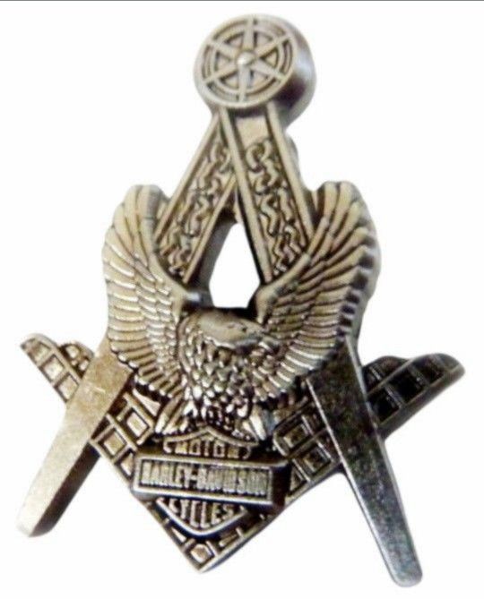 Harley Davidson Masonic Freemason Antique Nickel Lapel Pin