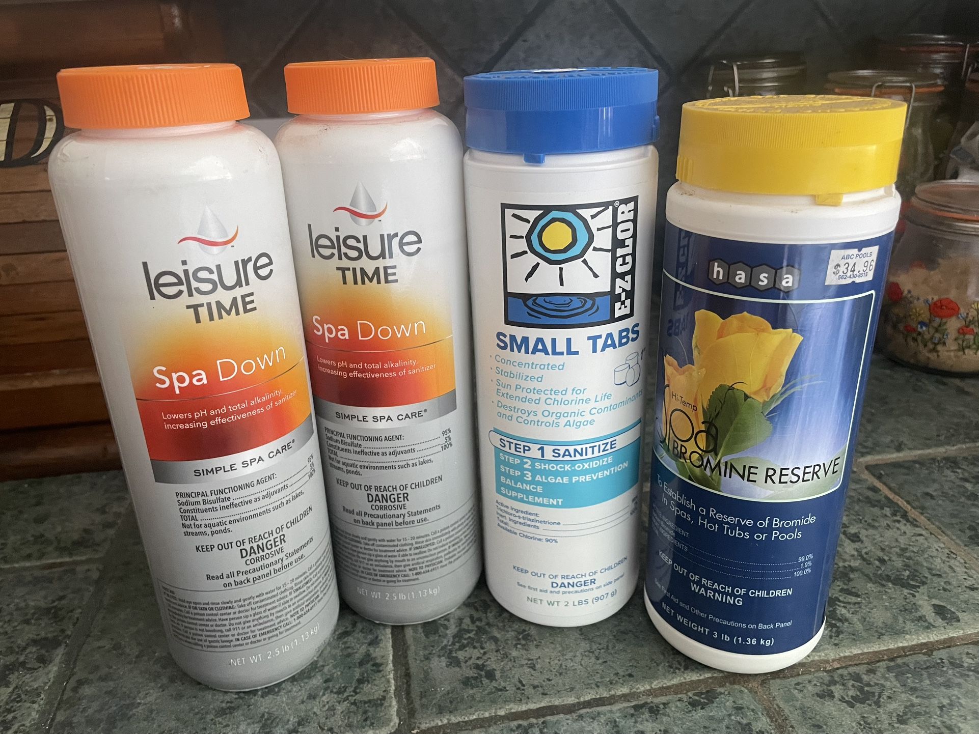 Pool & Spa Mini Chlorine Tabs (full), Spa Down X 2 (1/2 Full)Bromine Reserve (almost Full)