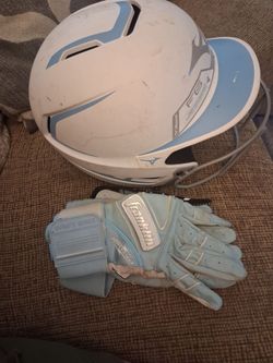 Softball helmet and batting gloves