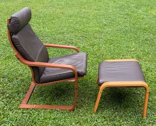 IKEA POÄNG Matching Dark Brown Cushions Armchair And Mismatched Wood Ottoman Set