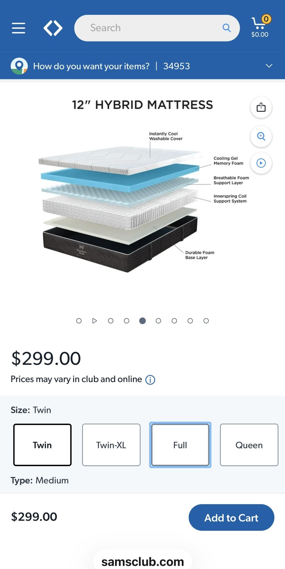 Members Mark Mattress 12” Full Size