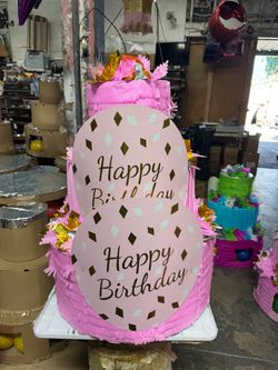 Happy birthday rose gold pastel piñata