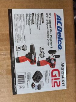 ACDelco ARS1214-K17 G12 Series 12V Cordless Li-ion 2-Speed 3” Mini Polisher & 3/8” Drill Driver Combo Tool Kit with 2 Batteries