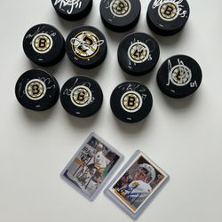 BOSTON BRUINS   AUTOGRAPHED HOCKEY 🏒 PUCKS & Autographed Sports Cards 
