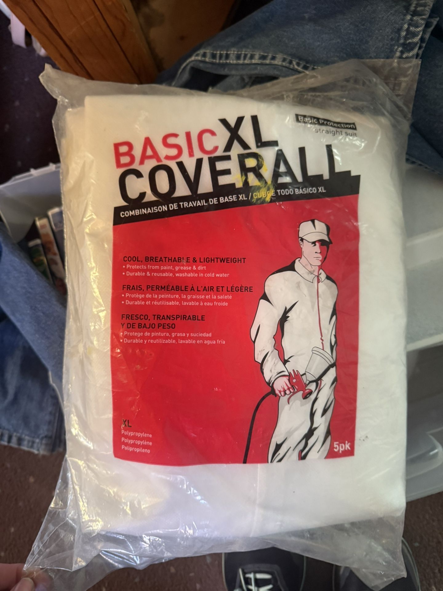 Disposable Polypropylene Coverall Elastic Wrists/Ankles White XL - 4 Pack