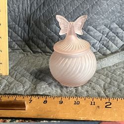 Pink Glass Dresser Jar Butterfly Top