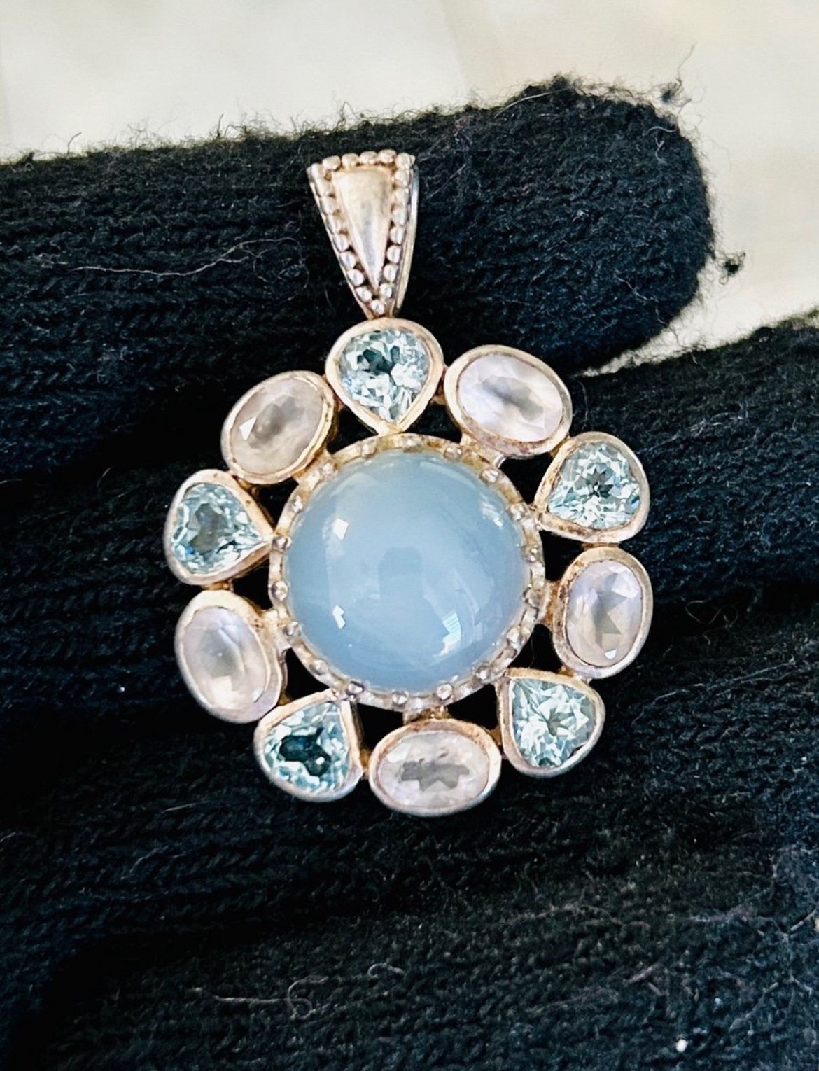 925 Sterling Silver Opalite And Aquamarine Pendant