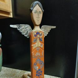 Vintage Kneeling Angel Artisan Crafted Wood 