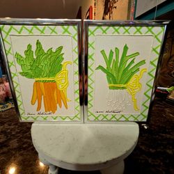 Rare Vintage 1970's Bunch of Carrots & Green Onion Paintings by  Sharie Hatchet Bohlmann 5.25"×7.25"