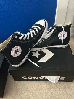 New converse black leather hi tops size men’s 11