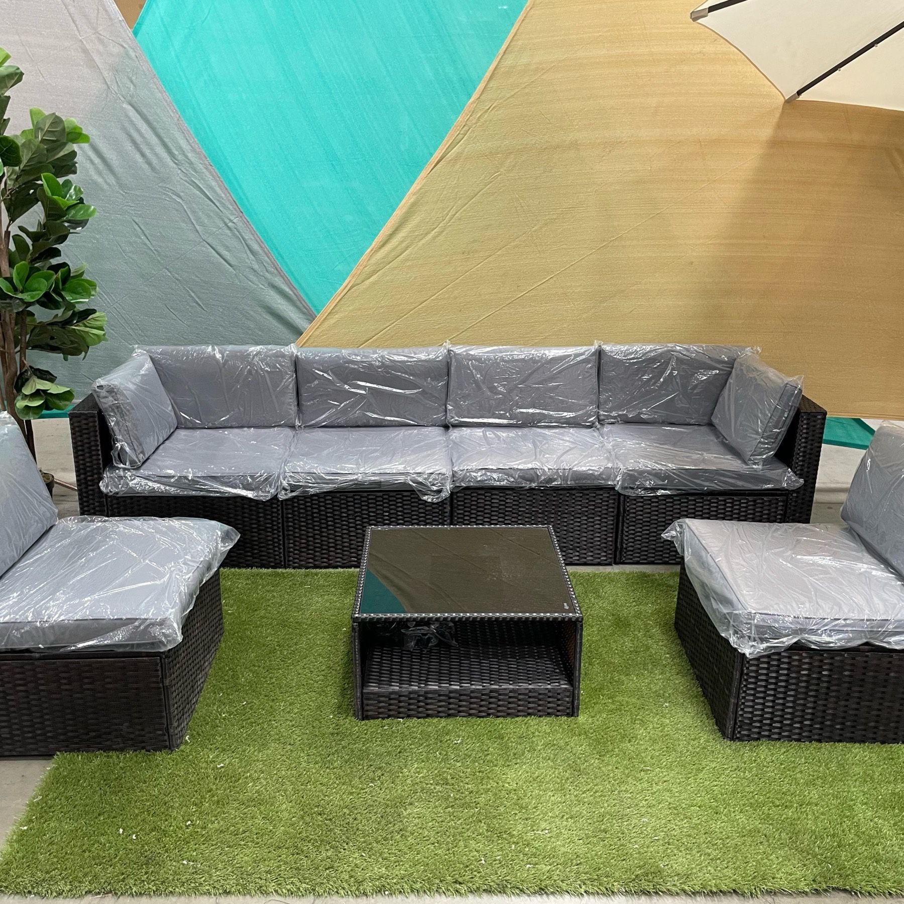 7pc Outdoor Patio Wicker Furniture Sectional Set