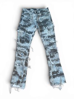 Size 30 BLACK & GREY Ripped Army Stacked Jeans