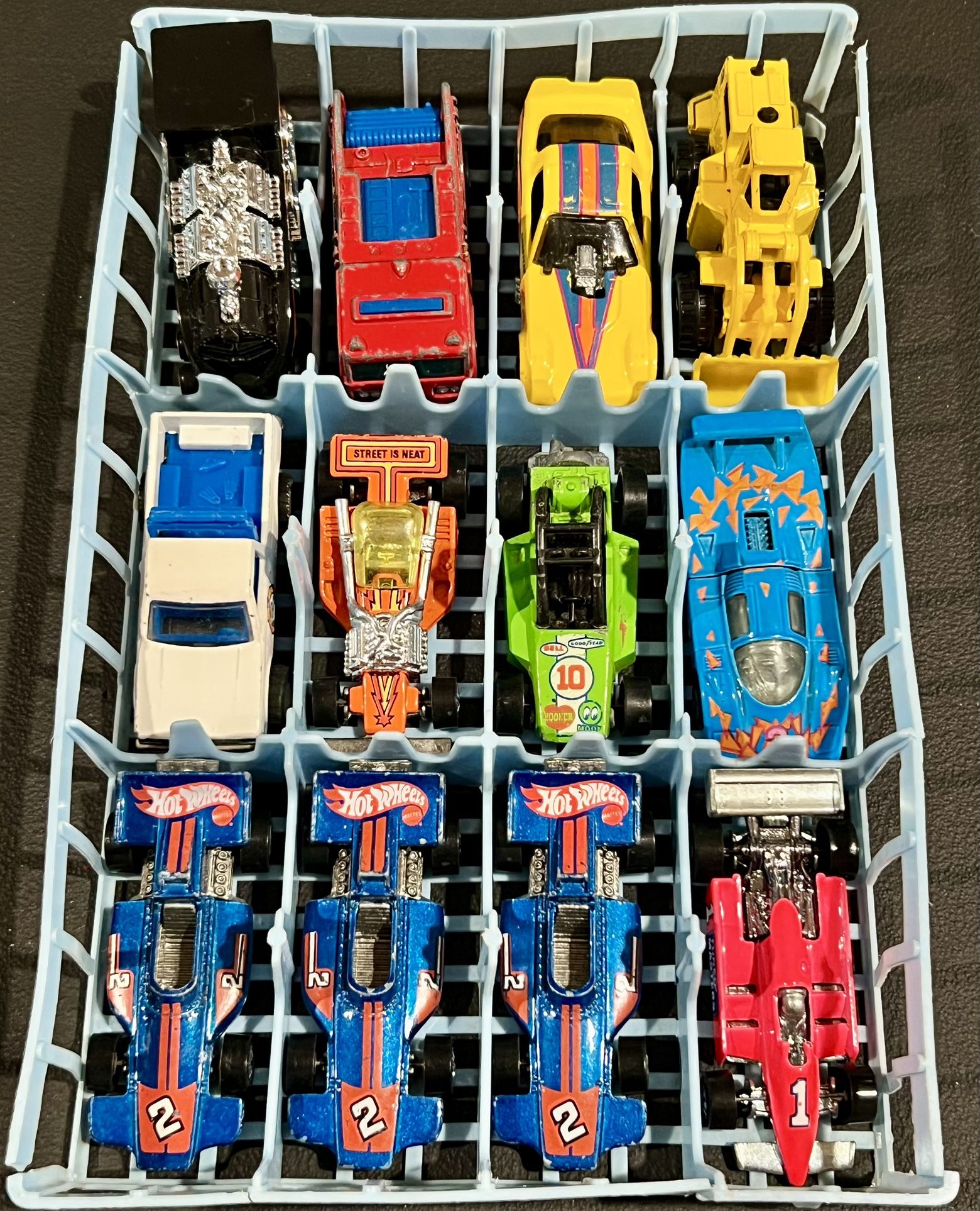 Hot Wheels Vintage Lot Of 12 Diecast Cars W/Tray