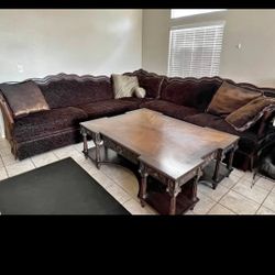 Victorian Gothic Sofa/sectional Dark Brown Velvet And Wood.