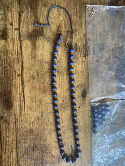 Vintage Natural Lapis Lazuli Necklace Bead Lot - Solid 14K Gold Clasp & Spacers