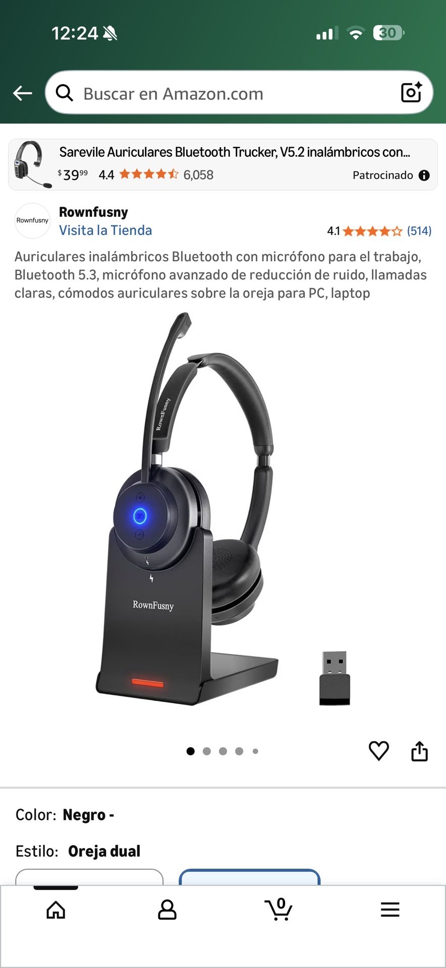 Wireless Headset with Mic for Work-Bluetooth Over Ear Headphones with Microphone,Noise Cancelling with Mute & USB Dongle for Computer/Phones/Remote Wo