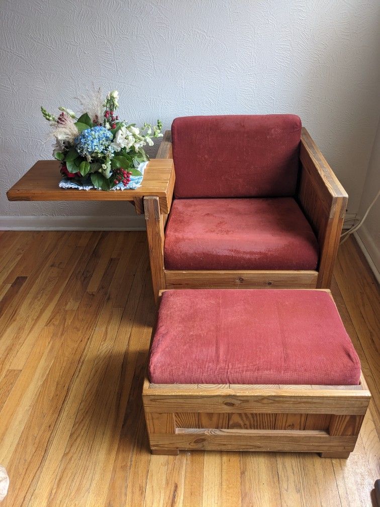 Modern Handcrafted Wooden Chair w/ Ottoman