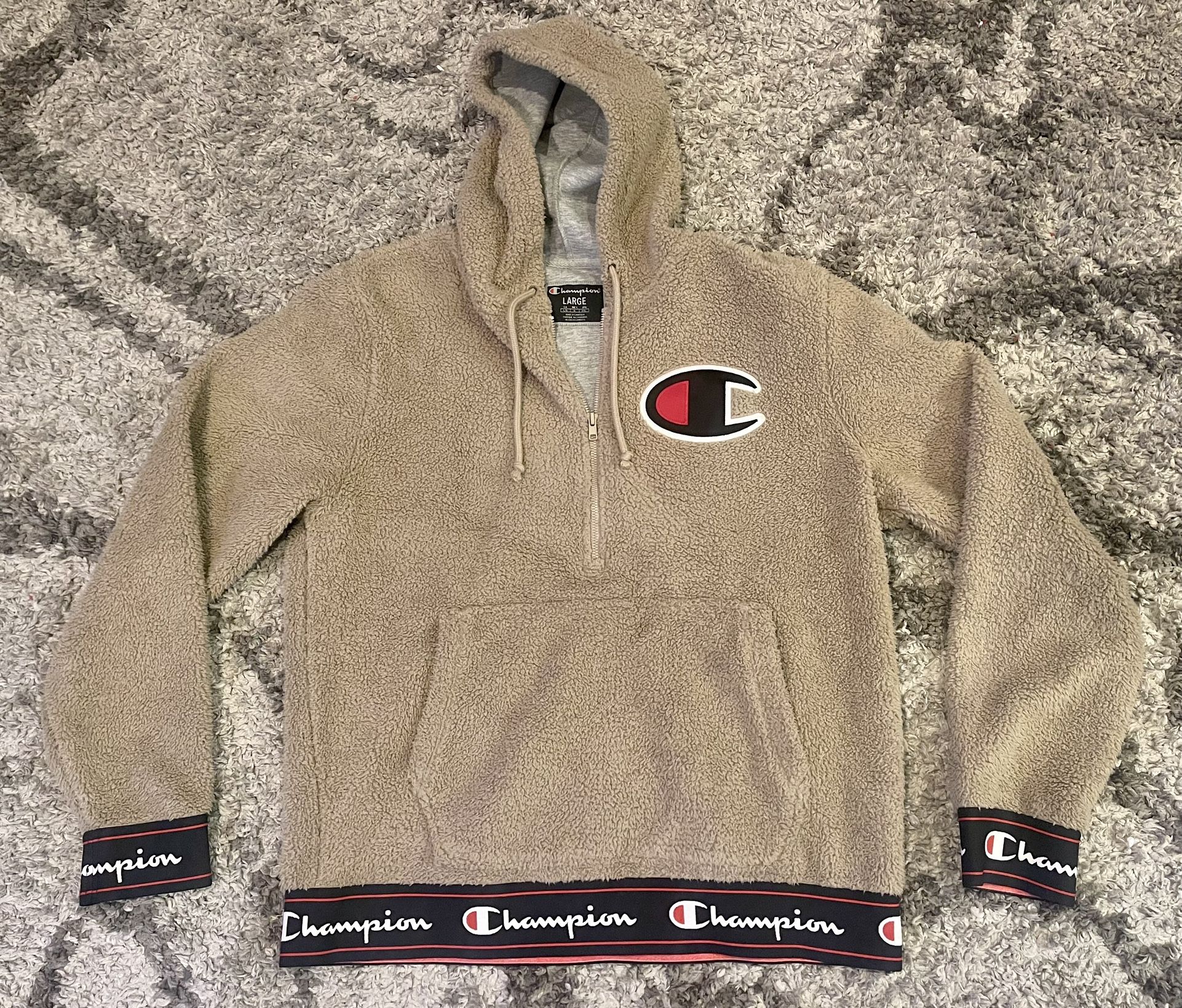 Champion Sherpa Hoodie Tan Mens Size LARGE for Sale in Fresno CA OfferUp