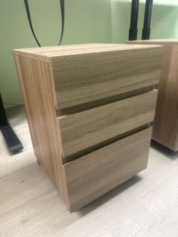 Brand New Pair of 3-Drawer Mobile Office Cabinets - Light Oak Wood (Assembled)