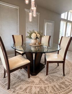 Round Glass Top Dining Table with 4 Chairs