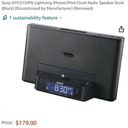 Sony ICFCS15IPN Lightning iPhone/iPod Clock Radio Speaker Dock (Black) (Discontinued by Manufacturer)