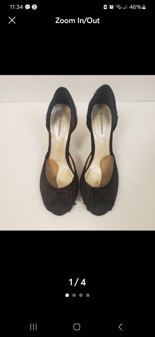 Delicious Black Satin Strapless Evening Heel Size 9