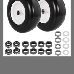 WEIYINGSI 13x5.00-6 Flat Free Lawn Mower Tire and Wheel, 13x5x6 Zero Turn Mower Front Tires, Smooth Tread Premium PU Solid Mower Tire with White Wheel