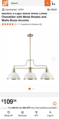 Beckett 3-Light Matte White Linear Chandelier with Metal Shades and Matte Brass Accents