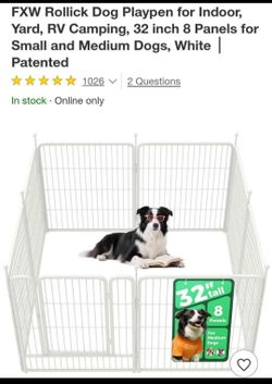 FXW Rollick Dog Playpen for Indoor, Yard, RV Camping, 32 inch 8 Panels for Small and Medium Dogs, White