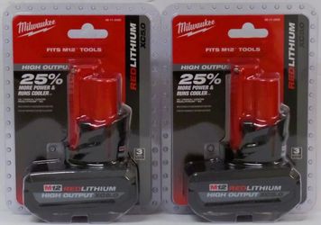 Milwaukee M12 12-Volt Lithium-Ion XC High Output 5.0 Ah Battery 2x Pack  $129 New