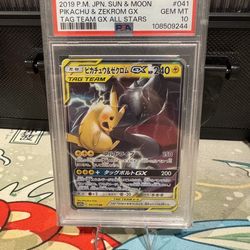 PSA 10 POKEMON JPN SUN & MOON TAG TEAM GX ALL STARS PIKACHU & ZEKROM GX