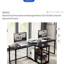 Natwind Two Person Desk with Storage Shelves, 92.5" 