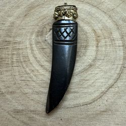 Tibetan Black Carved Bone Pendant 