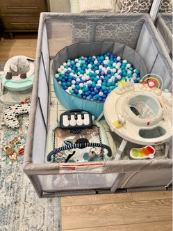 Play Pen with Mat + Ball Pit with balls + Floor Seat + Skip Hop Baby Activity Center + Piano Mat etc